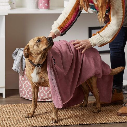 Bone Dry Pet Grooming Towel Collection Absorbent Microfiber X-Large, 41x23.5", Embroidered Gray in Kuwait