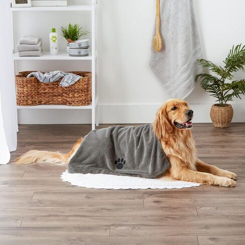 Bone Dry Pet Grooming Towel Collection Absorbent Microfiber X-Large, 41x23.5", Embroidered Gray in Kuwait