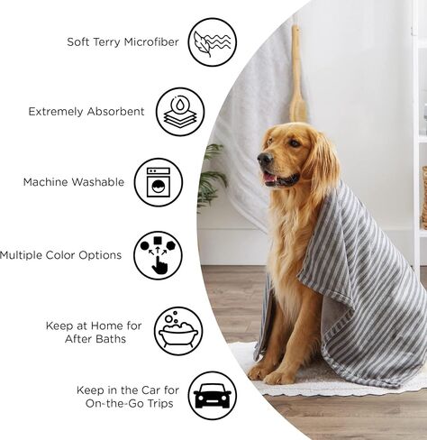 Bone Dry Pet Grooming Towel Collection Absorbent Microfiber X-Large, 41x23.5", Embroidered Gray in Kuwait