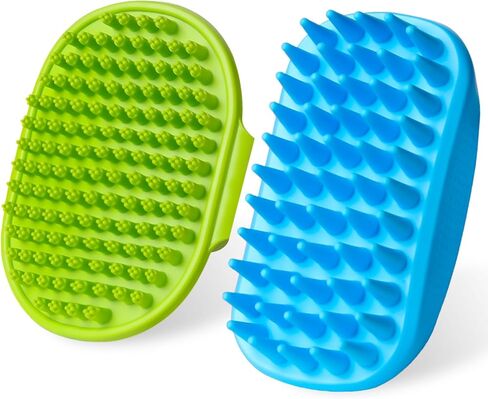 2PCS Dog Bath Brush | Dog Scrubber for Bath | Dog Shampoo Brush | Dog Washing Brush | Dog Shower Brush with Adjustable Handle,Suitable for Pets Deshedding, Washing, Massaging & Grooming (Green Blue) in Saudi Arabia