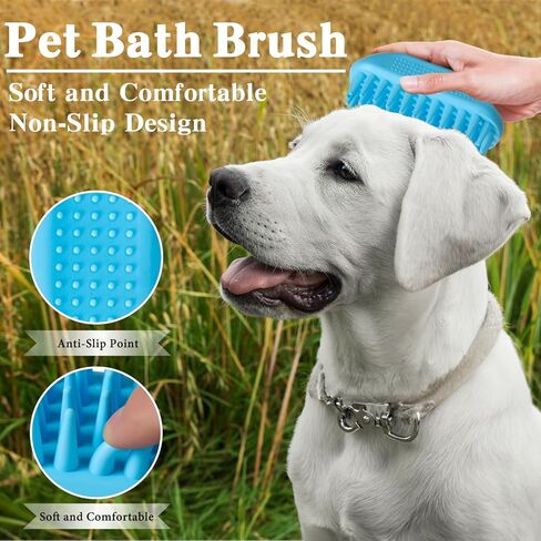 2PCS Dog Bath Brush | Dog Scrubber for Bath | Dog Shampoo Brush | Dog Washing Brush | Dog Shower Brush with Adjustable Handle,Suitable for Pets Deshedding, Washing, Massaging & Grooming (Green Blue) in Saudi Arabia
