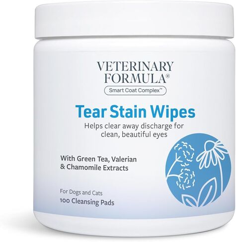 Veterinary Formula Smart Coat Complex Tear Stain Wipes for Dogs & Cats, 100 ct – Gently Wipe Away Debris and Clean Stains Around The Eyes of Pets, Fragrance-Free and Pre-Saturated in Saudi Arabia