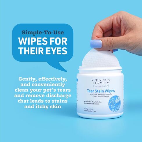 Veterinary Formula Smart Coat Complex Tear Stain Wipes for Dogs & Cats, 100 ct – Gently Wipe Away Debris and Clean Stains Around The Eyes of Pets, Fragrance-Free and Pre-Saturated in Saudi Arabia