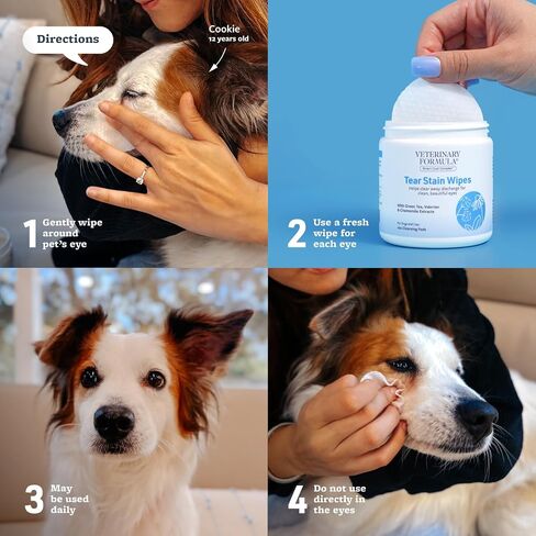Veterinary Formula Smart Coat Complex Tear Stain Wipes for Dogs & Cats, 100 ct – Gently Wipe Away Debris and Clean Stains Around The Eyes of Pets, Fragrance-Free and Pre-Saturated in Saudi Arabia