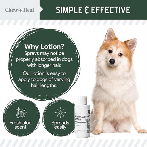 Chew + Heal Labs Hydrocortisone Lotion for Dogs - 4 oz Anti Itch Cream for Irritated Skin, Flea Bites, Itching, and More - Made in The USA in Kuwait