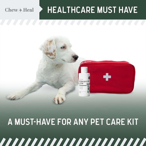Chew + Heal Labs Hydrocortisone Lotion for Dogs - 4 oz Anti Itch Cream for Irritated Skin, Flea Bites, Itching, and More - Made in The USA in Kuwait