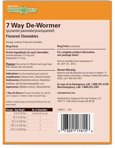 SENTRY PET Care SENTRY Worm X Plus 7 Way DeWormer Large Dogs (6 Count) Package May Vary in Saudi Arabia