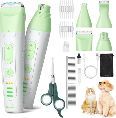 SUPRENT Dog Grooming Kit, 4 in 1 Quiet Pet Clippers for Grooming Supplies, Cordless Cat Paw Trimmer Dog Nail Grinder, Professional Long Hair Shaver Set for Cat Matted Hair and Small Dogs Thick Coats in Saudi Arabia