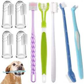 Dog Toothbrush, Finger Toothbrushes, 360 Degree Toothbrush, Triple Head Dog Toothbrushes, Double Head Toothbrush,Cleaning Brushes for Dog Cat Oral Dental Health (Blue, L)
