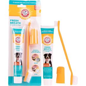 Arm & Hammer for Pets Fresh Breath Enzymatic Dog Dental Care Kit - Includes Dog Toothpaste, Dual Sided Toothbrush and Fingerbrush - Bad Breath Treatment, Chicken Flavor, 2.5 Ounce