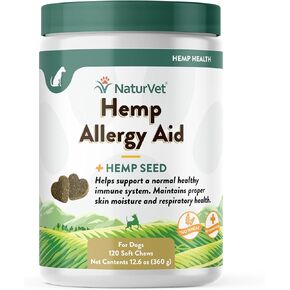 NaturVet Hemp Allergy Aid Supplement for Dogs, Hemp Seed, Antioxidants, Omegas, Dha & Epa for Healthy Skin & Respiratory Health, 120 Count
