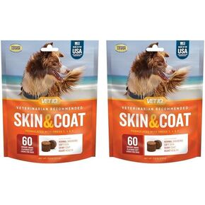 VetIQ Skin and Coat Supplement for Dogs, Helps Maintain Healthy Skin and Shiny Coat, Hickory Smoke Flavor Dog Chew, Made in The USA, 60 Count