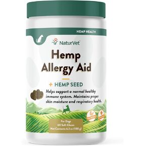 NaturVet Hemp Allergy Aid Supplement for Dogs, Hemp Seed, Antioxidants, Omegas, Dha & Epa for Healthy Skin & Respiratory Health, 60 Count