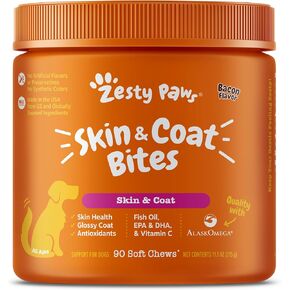 Zesty Paws Omega 3 Alaskan Fish Oil Treats for Dogs - مع Alaskomega للأحماض الدهنية EPA و DHA - دعم الورك والمفصل + نكهة الدجاج والمعطف (90 ناعم)
