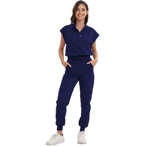 Scrub for Women Set - Stretch Scrub Top & Jogger Pants Mandarin Collar Anti-Wrinkle Scrub Suit Medical Uniform