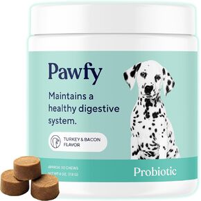 Pawfy Probiotics for Dogs | Supports Digestive Health, Diarrhea for Small and Large Dogs | Improves Gut Health | Anti Yeast Supplements | Promotes Skin Health and Seasonal Allergies Support - 30 Chews