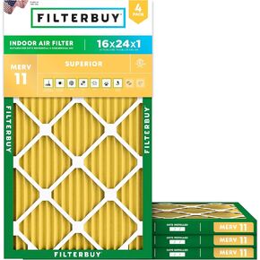 Filterbuy 16x32x1 Air Filter MERV 11 Allergen Defense (4-Pack), Pleated HVAC AC Furnace Air Filters Replacement (Actual Size: 15.50 x 31.50 x 0.75 Inches)