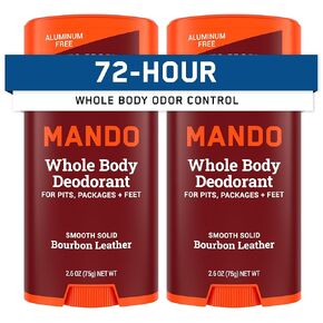 Mando Whole Body Deodorant For Men - Smooth Solid Stick - 72 Hour Odor Control - Aluminum Free, Baking Soda Free, Skin Safe - 2.6 Ounce (Pack of 2) - Unscented