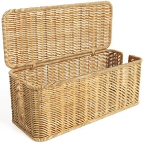 Cable Management Box,Handwoven Imitation Rattan Cord Hider Organizer Box with Lid,2 Open Slots Cable Organizer Box for Tv Computer USB Hub to Hide Power Strips & Cords-12.5" L*5.1" W-Brown