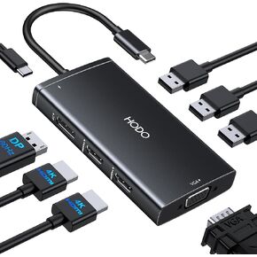 USB C Docking Station Dual Monitor Adapter for Dell HP, Laptop Docking Station 3 Monitors Quadruple Display USB C Hub Dongle to 4K HDMI+DP+VGA,3 USB2.0,100W PD, 8 in 1 USB C Dock for Lenovo,Surface
