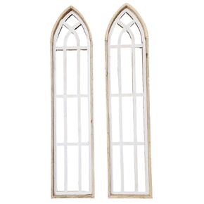 53" Farmhouse Wooden Wall Window Arches Set of 2 -Rustic Cathedral Wood Window- The White Waters (X-Large Set 53" L X 12" W)