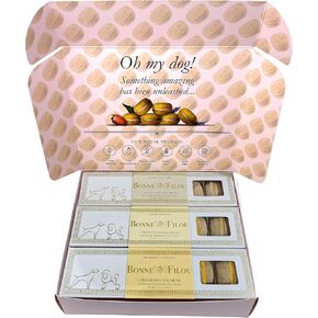 Bonne et Filou Dog Treats Strawberry Flav Dog Cupcakes, Gourmet Dog Treats, Dog Gift Box, Macaron Dog Cakes, Healthy & Delicious Human Grade Dog Treats for Medium to Large Breed Dogs - 6 Count