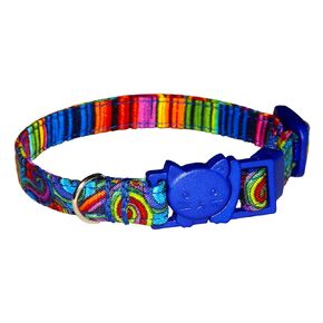 Psychedelic Swirls Cat or Kitten Collar - Colorful - Rainbow - Geometric - 3/8 Inch Wide - 2 Sizes - Breakaway Safety Buckle - Handmade by Green Acorn Kitchen