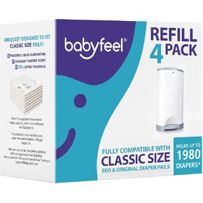 Babyfeel Refills Compatible with DEKOR CLASSIC Diaper Pails | 8 Pack | Exclusive 30% Extra Thickness | Diaper Pail Refills with Powerful Odor Elimination | Powder Scent | Holds up to 3960 Diapers
