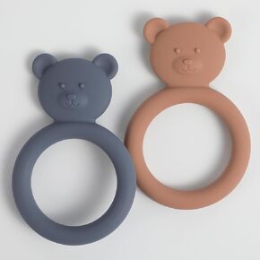Silicone Baby Teether, Teething Toy Ring for Babies, Easy to Hold Design, BPA Free (Sand + Light Grey)