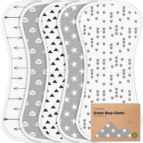 Organic Burp Cloths for Baby Boys and Girls - 5-Pack Super Absorbent Burping Cloth, Burp Clothes, Soft & Plush, Newborn Milk Spit Up Rags, Burpy Cloth Bib for Unisex, Burping Rags (Nordic)