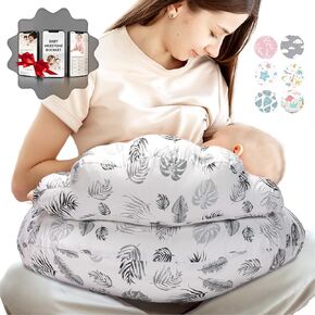 PILLANI Nursing Pillow – Plus Size Breastfeeding Pillows with Security Fence for Enhanced Support & Comfort – Removable Cotton Cover, Adjustable Waist Strap, Baby Essentials, Baby Registry Search