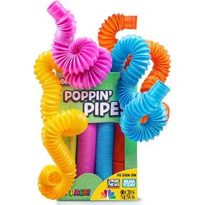 BUNMO Pop Tubes - Sensory Toys - Toddler Toys - Imaginative Play & Stimulating Creative Learning - Hours of Fun for Kids - Tons of Ways to Play - Non-Mouthable Toy 3+ - 4 Pack Large
