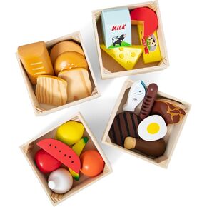 Melissa & Doug Food Groups - 21 Wooden Pieces and 4 Crates, Multi Play Food Sets For Kids Kitchen, Pretend Toy For Toddlers And Kids Ages 3+