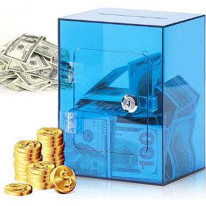 Clear Acrylic Piggy Bank for Adults Kids, Large and Sturdy Money Saving Jar for Cash Coin with Key Change jar, Saving Box for Wedding, Birthday, New Year Gifts and Fun (Clear)