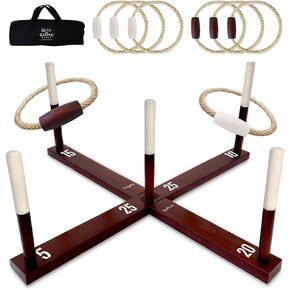 ألعاب SWOOC - لعبة Rustic Ring Toss (All Weather) - سهلة الإعداد والألعاب الإضافية المدرجة - لعبة رن رنغ للبالغين - ألعاب في الهواء الطلق للأطفال - ألعاب الفناء للبالغين - لعبة الخطاف الحلقة - ألعاب غرفة اللعبة