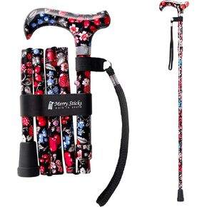 Merry Sticks Designer Foldable Walking Sticks with Finest European Crystals, Adjustable Canes for Women and Seniors, Folding and Collapsible for Men, Stylish Rhinestone Gifts - Royal Champagne Gold