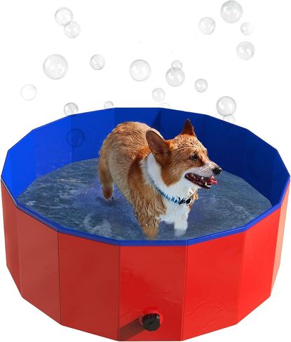 Foldable Dog Pool - 47x12in Pet Pool - Durable PVC Outdoor Pool with Drain for Grooming, Bathing, or Play - Dog Pools for Large Dogs by PETMAKER (Red) in Saudi Arabia