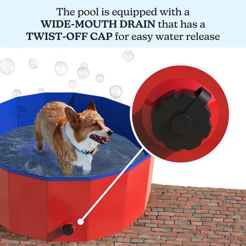 Foldable Dog Pool - 47x12in Pet Pool - Durable PVC Outdoor Pool with Drain for Grooming, Bathing, or Play - Dog Pools for Large Dogs by PETMAKER (Red) in Saudi Arabia