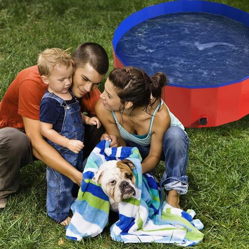 Foldable Dog Pool - 47x12in Pet Pool - Durable PVC Outdoor Pool with Drain for Grooming, Bathing, or Play - Dog Pools for Large Dogs by PETMAKER (Red) in Saudi Arabia