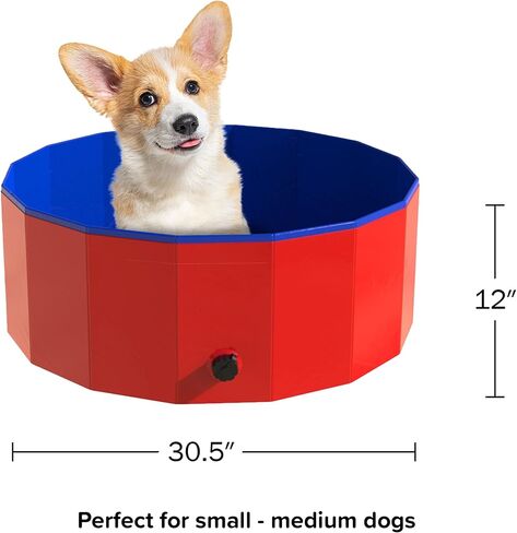 Foldable Dog Pool - 47x12in Pet Pool - Durable PVC Outdoor Pool with Drain for Grooming, Bathing, or Play - Dog Pools for Large Dogs by PETMAKER (Red) in Saudi Arabia