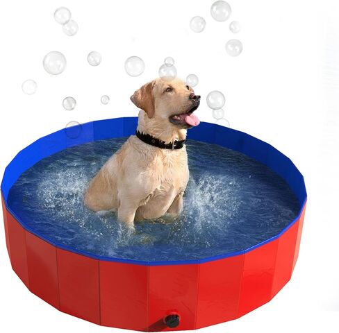 Foldable Dog Pool - 47x12in Pet Pool - Durable PVC Outdoor Pool with Drain for Grooming, Bathing, or Play - Dog Pools for Large Dogs by PETMAKER (Red) in Saudi Arabia