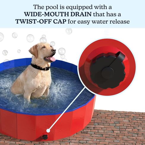 Foldable Dog Pool - 47x12in Pet Pool - Durable PVC Outdoor Pool with Drain for Grooming, Bathing, or Play - Dog Pools for Large Dogs by PETMAKER (Red) in Saudi Arabia