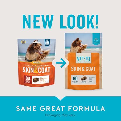 VetIQ Skin and Coat Supplement for Dogs, Helps Maintain Healthy Skin and Shiny Coat, Hickory Smoke Flavor Dog Chew, Made in The USA, 60 Count in Saudi Arabia