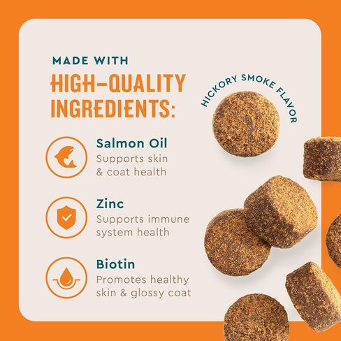 VetIQ Skin and Coat Supplement for Dogs, Helps Maintain Healthy Skin and Shiny Coat, Hickory Smoke Flavor Dog Chew, Made in The USA, 60 Count in Saudi Arabia