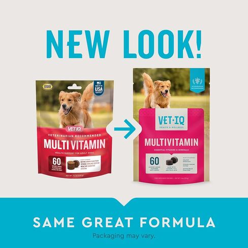 VetIQ Multivitamin Supplement for Dogs, Supports Active Brain Function, Immune System, and Digestive System, Hickory Smoke Flavored Dog Multivitamin, Made in The USA, 60 Count in Kuwait