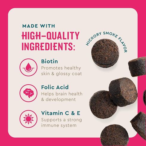 VetIQ Multivitamin Supplement for Dogs, Supports Active Brain Function, Immune System, and Digestive System, Hickory Smoke Flavored Dog Multivitamin, Made in The USA, 60 Count in Kuwait