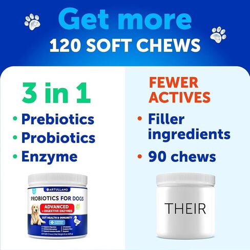 Probiotics for Dogs - Support Gut Health, Itchy Skin, Allergies, Immunity, Yeast Balance - Dog Probiotics and Digestive Enzymes with Prebiotics - Reduce Diarrhea, Gas - 120 Probiotic Chews for Dogs in Kuwait