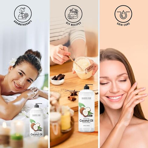 Majestic Pure Fractionated Coconut Oil - Relaxing Massage Oil, Liquid Carrier Oil for Diluting Essential Oils - Skin, Lip, Body & Hair Oil Moisturizer & Softener - 16 fl oz in Kuwait
