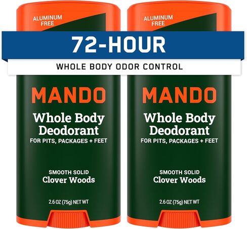 Mando Whole Body Deodorant For Men - Smooth Solid Stick - 72 Hour Odor Control - Aluminum Free, Baking Soda Free, Skin Safe - 2.6 Ounce (Pack of 2) - Unscented in Kuwait
