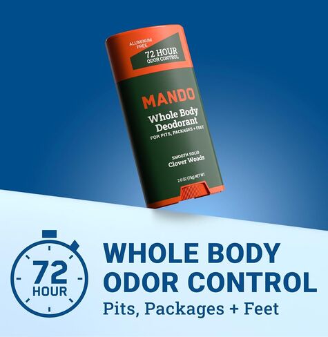 Mando Whole Body Deodorant For Men - Smooth Solid Stick - 72 Hour Odor Control - Aluminum Free, Baking Soda Free, Skin Safe - 2.6 Ounce (Pack of 2) - Unscented in Kuwait